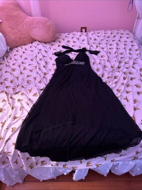 Black Halter Evening Dress with Embellished Waist